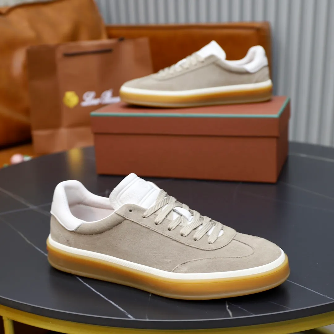 Men's Men's Shoes💰540💰••New Products•• LoroPian*_Noyo-Pianya New men's casual moral training sneakers, LP lace-up casual shoes!  Made of original imported soft cowhide and suede fabric, it highlights the sporty style. The heel is decorated with logo embossing and the original molding. The raw rubber translucent sole combined with the color welt adds a sense of modernity to the shoe. The shoe is overall refreshing and easy to match with style. It has a full cowhide lining for the feet. The original box packaging at the counter comes with wooden balls and a dust bag! Size: 38-44 (.45 customized)